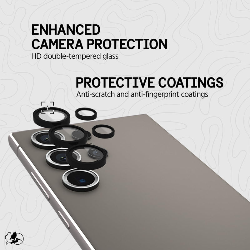[Australia - AusPower] - Pelican Samsung Galaxy S24 Ultra Camera Lens Protector with Aluminum Rings - 9H Tempered Glass - Durable Anti-Scratch, Anti-Shatter, HD View with Night Shoot and Case Friendly, Easy to Install - Black 