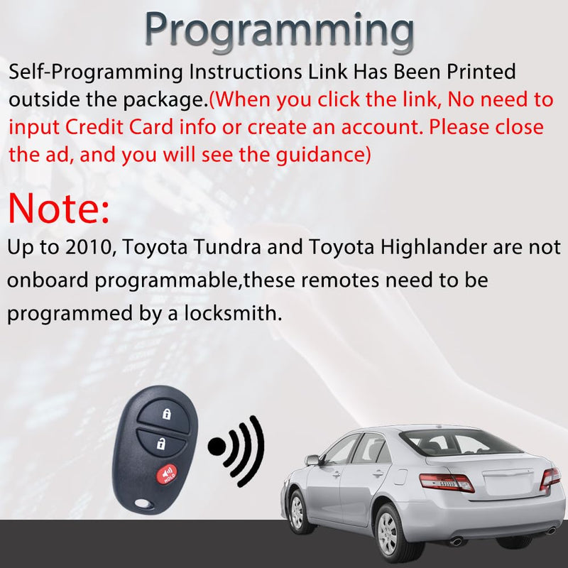 [Australia - AusPower] - Key Fob Keyless Entry Fits for Toyota 2007-2017 Tundra /2005-2016 Tacoma / 2008-2013 Highlander / 2004-2015 Sienna /2008-2016 Sequoia Remote Control Replacement GQ43VT20T 89742-AE010 3 Buttons 