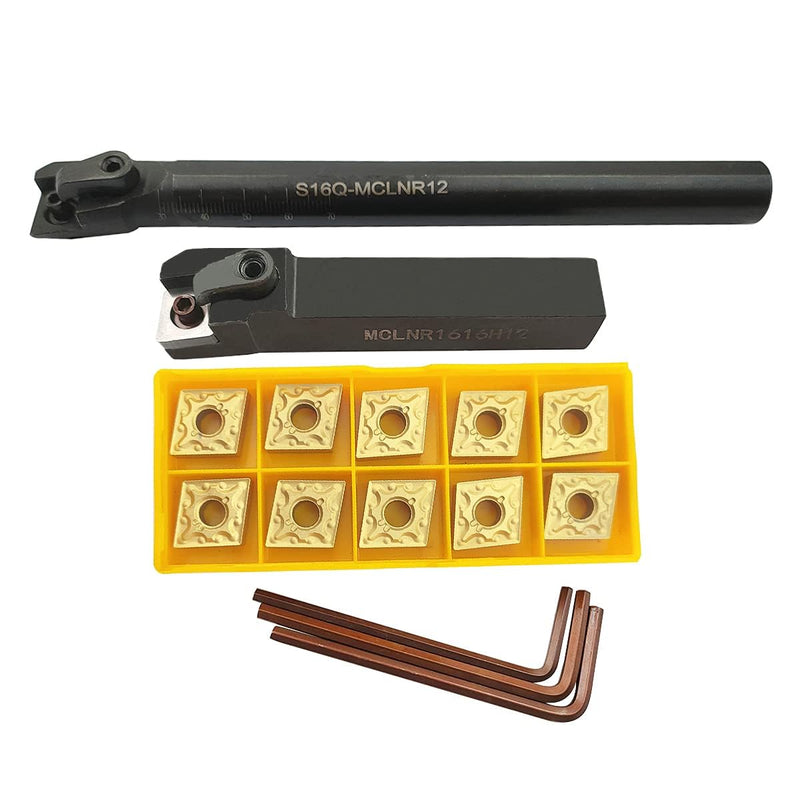 [Australia - AusPower] - 5/8" Lathe Excircle Indexable Carbide Lathe Tool Holder MCLNR1616H12 + Metal Lathe Internal Drill Rod S16Q-MCLNR12 + Indexable Carbide Turning Inserts CNMG431 (CNMG120404) 