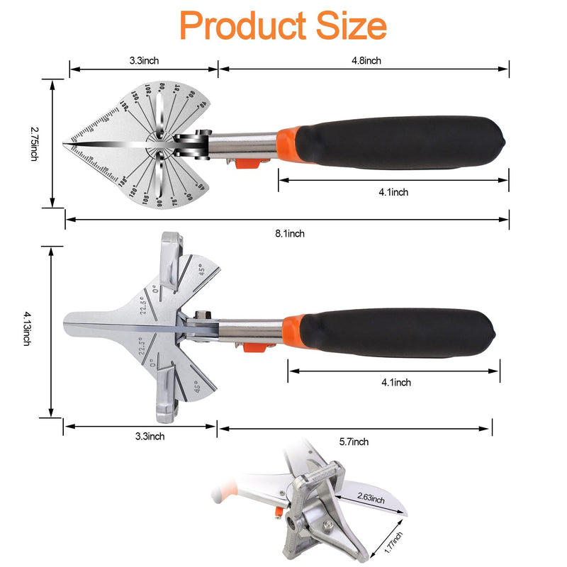 [Australia - AusPower] - Miter Shears 2 Pack,Multifunctional Trunking Shears for Angular Cutting of Moulding and Trim,Quarter Round Cutting Tool Adjustable at 22.5 to 135 Degree,Hand Tools for Cutting Wood and Plastic 
