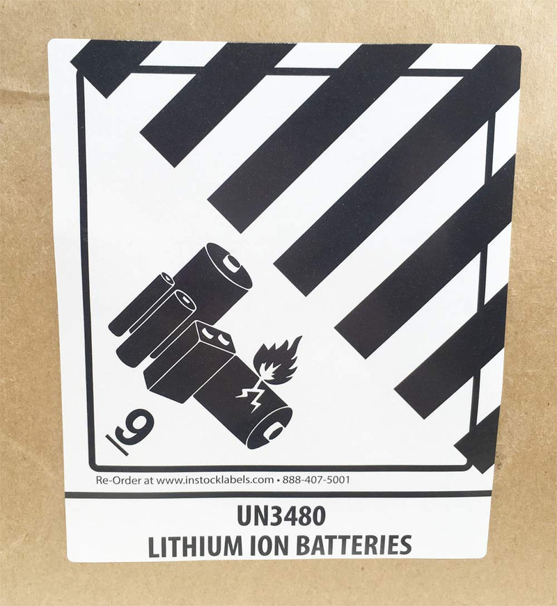 Hazard Class 9 D.O.T. UN3480 Lithium Ion Batteries Labels, 4 x 4 3/4 Inch Square Black and White Hazmat Stickers, 500 Adhesive Shipping Labels – Made in the USA
