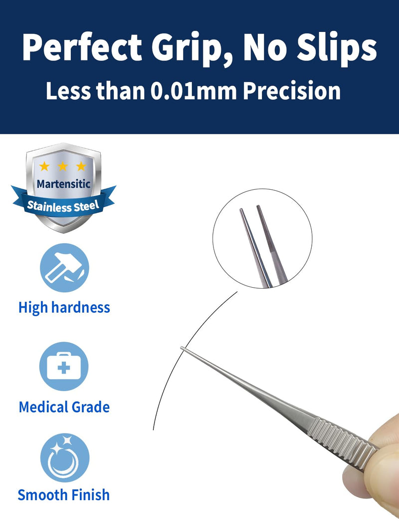 [Australia - AusPower] - RWD IRIS Dressing Forceps 4", Martensitic Stainless Steel Medical Tweezers, 1mm Width Serrated Straight Tip, Micro Forceps Tweezer, Surgical Tweezer for High-Precision Handling (F12005-10) 4'' (F12005-10) 