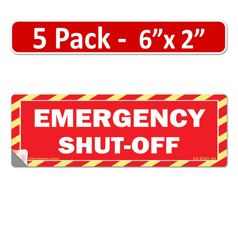 5-Pack 6" x 2" Red Emergency Shut-Off Fuel Switch Warning Safety Labels Decal Danger Sign Sticker Electrical Panel Heavy Duty 6x2 2x6 Laminated Waterproof Laminated - Red 6" x 2" - 5 Pack