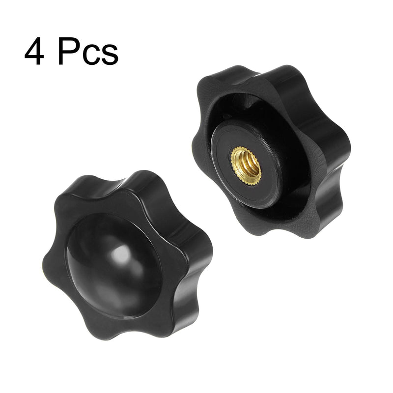 [Australia - AusPower] - 4pcs Star Knobs 1/4-20 Female Thread 32mm Head Plastic Non-Through Hole Brass Screw-in Clamping Handles Threaded Hand Knobs, Black 1/4-20 x 32mm 