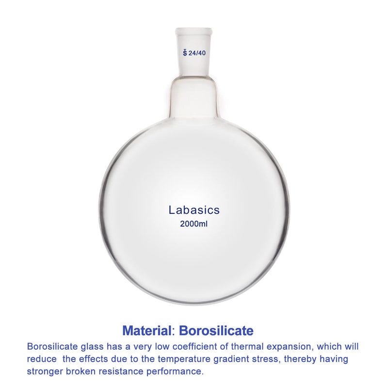 Labasics Glass 2000ml Single Neck One Neck Round Bottom Flask RBF, with 24/40 Standard Taper Outer Joint (2000ml) 2000 ml