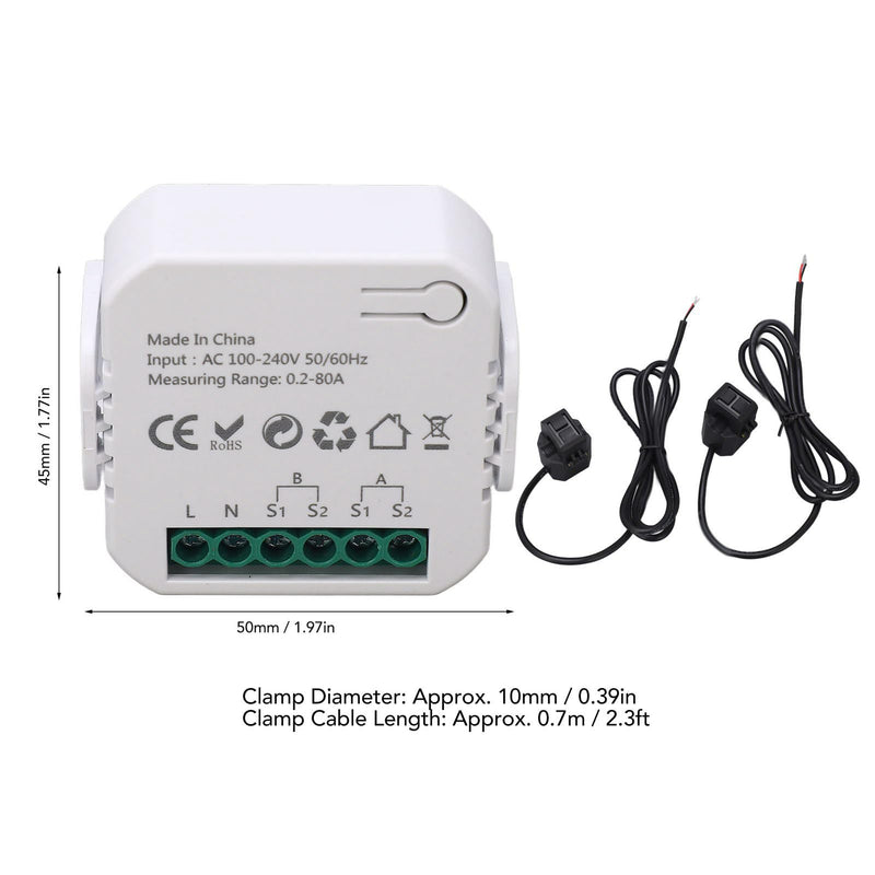 [Australia - AusPower] - Energy Meter Clamp Smart Home Single Phase Electricity Consumption Monitor AC 100-240V (Black) Black 