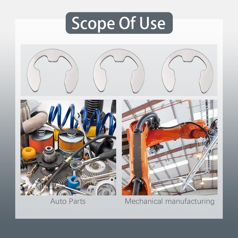 [Australia - AusPower] - 120PCS Stainless Steel E Clip Assortment Kit, External Circlip Snap Rings Retaining Clips Set, M1.5/M2/M3/M4/M5/M6/M7/M8/M9/M10 E Clip Assortment Kit for Bearings, Axles, Gears, Pulleys 