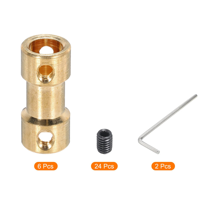 [Australia - AusPower] - MECCANIXITY 6mm to 6mm Bore Rigid Coupling 20mm Length 9mm Dia M3 Brass Shaft Coupler Connector for 3D Printers DIY Car Boat Copper Tone, with 6pcs Coupling, 24pcs Screws, 2pcs Wrench 6 