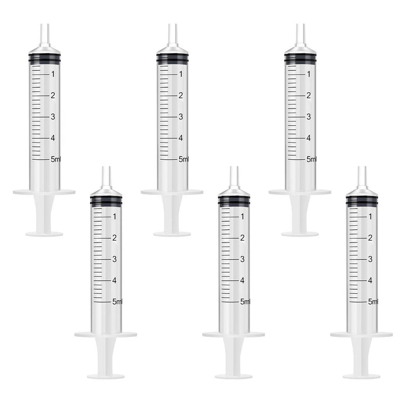 [Australia - AusPower] - 6 Pack – 5ml Plastic Syringe with Measurement, No Needle Suitable for Refilling and Measuring Liquids, Feeding Pets, Oil or Glue Applicator 