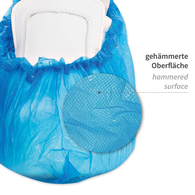 Franz Mensch Universal Blue Waterproof Shoe Covers Pack of 200 | CPE, disposable, overshoes, overshoes, heel protection, tear-resistant, elastic, shoe covers, hygiene, cleaning, laboratory