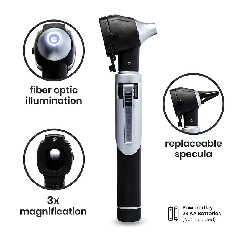[Australia - AusPower] - Zyrev ZetaLife Otoscope Set with 50 Extra Disposable Specula Tips, Black 