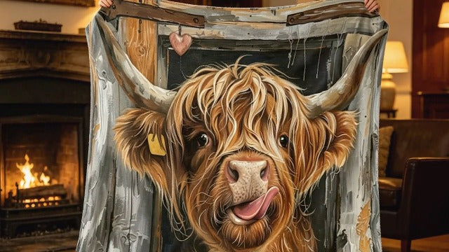 Printed Bed Blanket Highland Cow Blanket Queen Size Flannel Blanket Cattle Farm Animal Throw Blanket for Couch Sofa Living Room Travel Decor (49"x59") Highland Cow 4 49"x59"