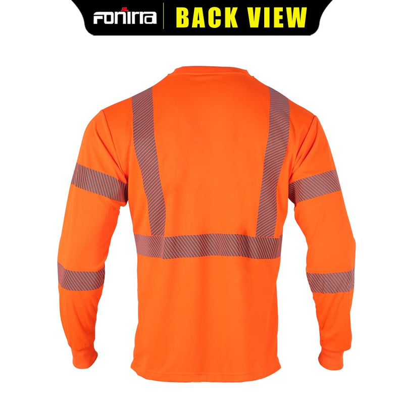 FONIRRA 3pcs Safety Reflective High Visibility T Shirts for Men with Long Sleeve Construction Work Shirts ANSI Class 3 Large Orange_3pcs