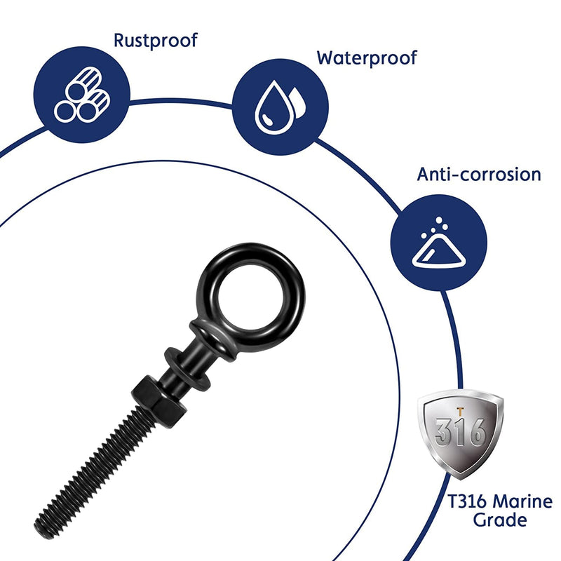 [Australia - AusPower] - 5 Pack Eye Bolt, 1/4” x 3" T316 Stainless Steel Eyebolts, Heavy Duty Shoulder Lifting Ring Threaded Eyebolts with Nuts and Washers HF038B 1/4"×3" 5 Pack 