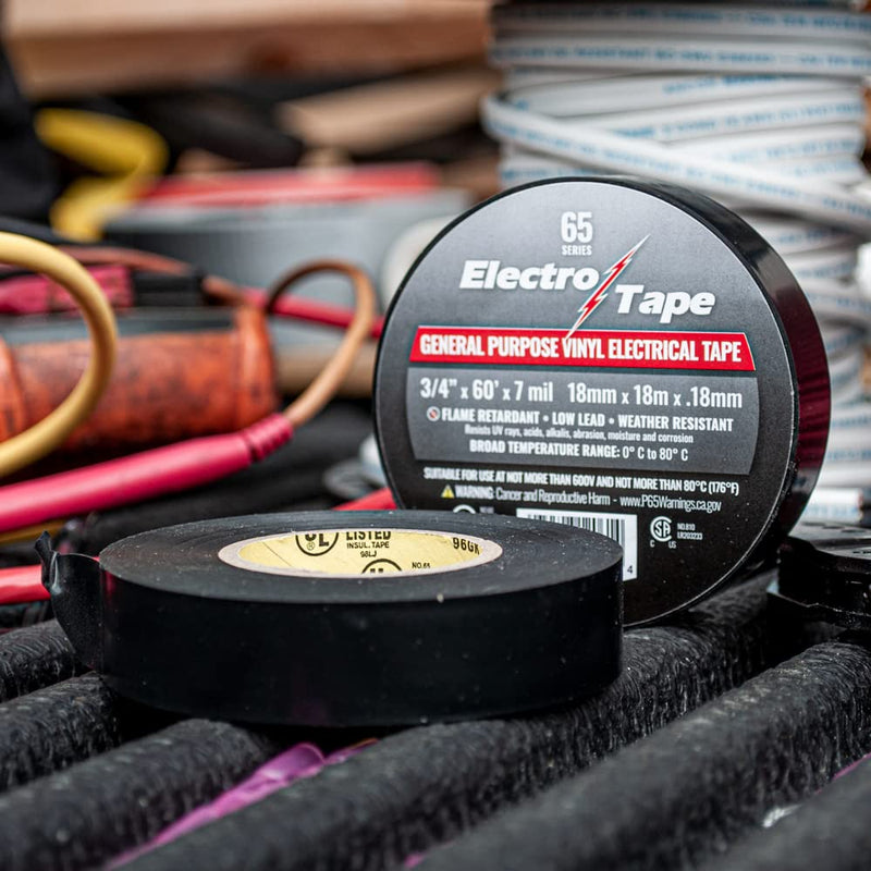 Electrical Tape General Purpose - 3/4" x 60ft 7 mil - Flame Retardant Black Vinyl 5 Pack