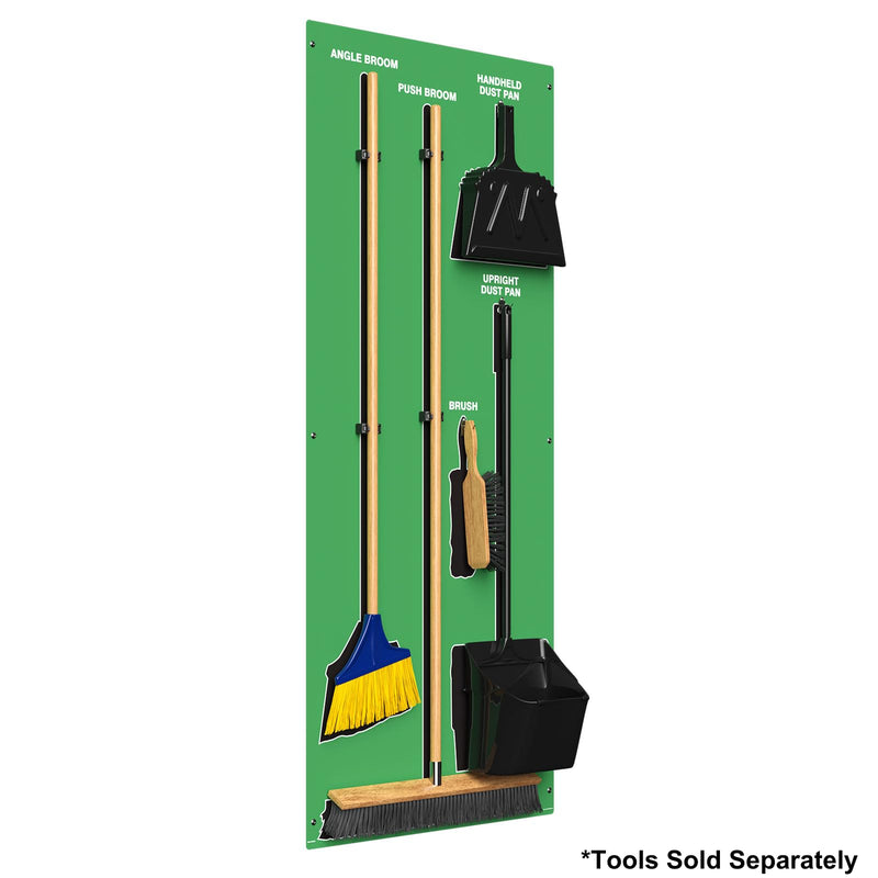 Clean & Sweep 5S Shadow Board/Wall Mount Broom Holder, 68" x 30" Board, 5S Cleaning Station - Board Only, Tools Sold Separately, Made in the USA by AccuformNMC, Green/Black, PSB614GNBK Max-Duty Aluminum