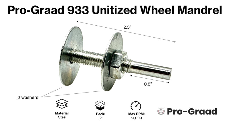 [Australia - AusPower] - 2 Pack 933 Unitized Wheel Mandrel, 2” x 1/4” x 1-1/4”, for attaching 2” – 4” Diameter – 1/4” Center Hole Buffing, Polishing, Unitized Wheels to Rotary Tools, Pack of 2 