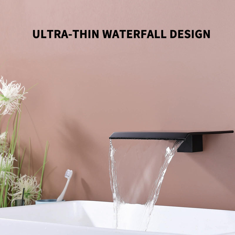 Waterfall Tub Spout Black Tub Faucet for Bathtub, SUS304 Stainless Steel, Matte Black Tub Spout Wall Mount, TS2B-BK Only Spout