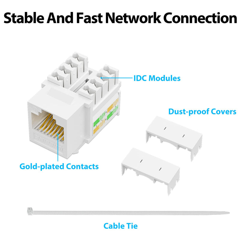 iwillink 10Gbps Cat6 Keystone Jack and Punch-Down Stand, 50-Pack, RJ45 Ethernet Keystone Jacks, 90-Degree UTP Modular Punch Down Keystone Jack Adapter, White