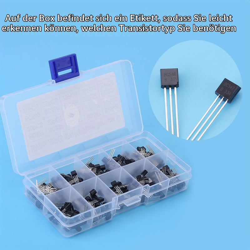 200 Pieces BC Transistors To-92 Silicon Npn Pnp Power Transistor Assortment Kit Set 10 Values (Bc327 Bc337 Bc517 Bc547 Bc548 Bc549 Bc550 Bc556 Bc557 58) With plastic plastic Storage Box
