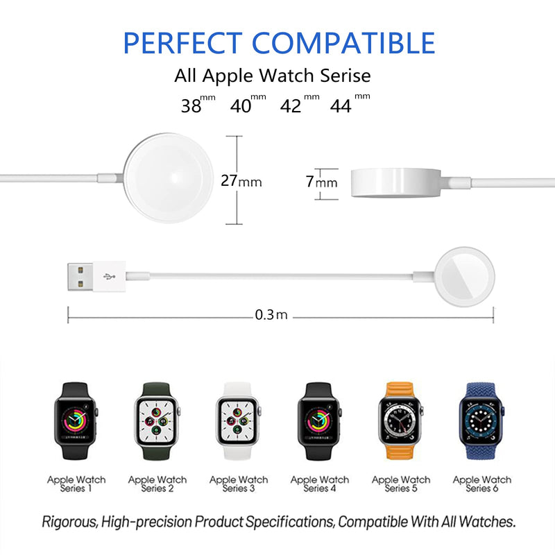[Australia - AusPower] - Watch Charger for Apple Watch Charger, 0.3m/1FT Short iWatch USB Wireless Magnetic Portable Charging Cable Cord Compatible with Apple Watch Series 9/8/7/6/SE/5/4/3/2/1 