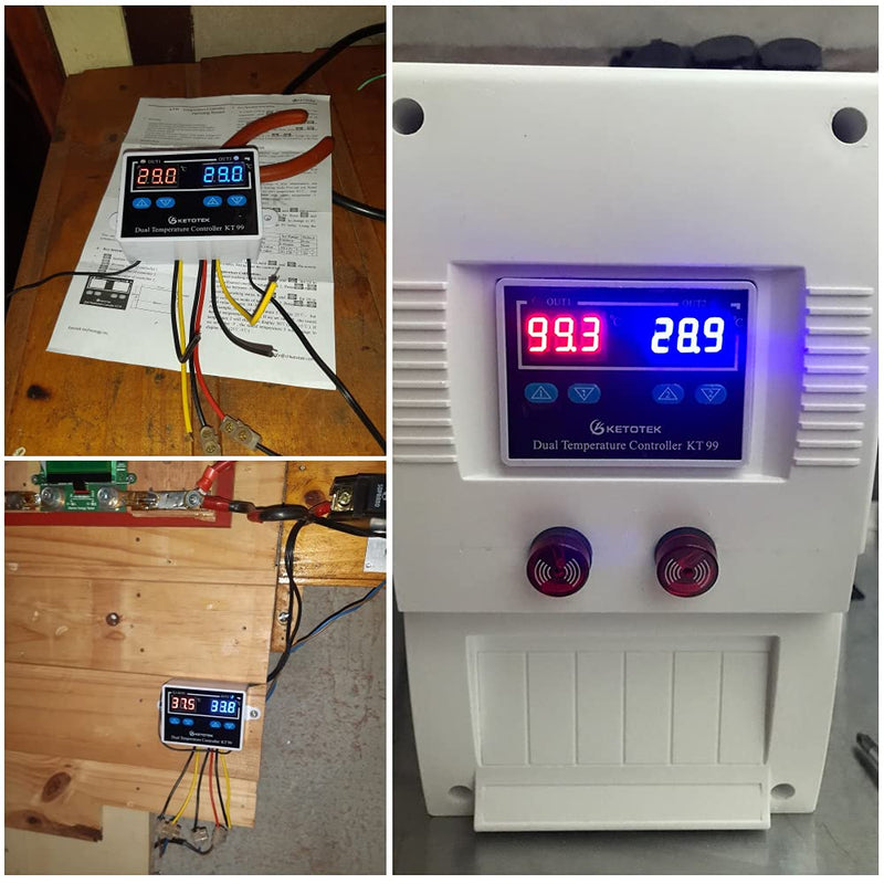 [Australia - AusPower] - Ketotek Thermostat, Heating and Cooling Digital Temperature Monitor, Thermostat, with 2 Sensor Output Power, Direct for Aquarium and Incubator Heating, Terrarium Reptiles Mat AC 230 V 
