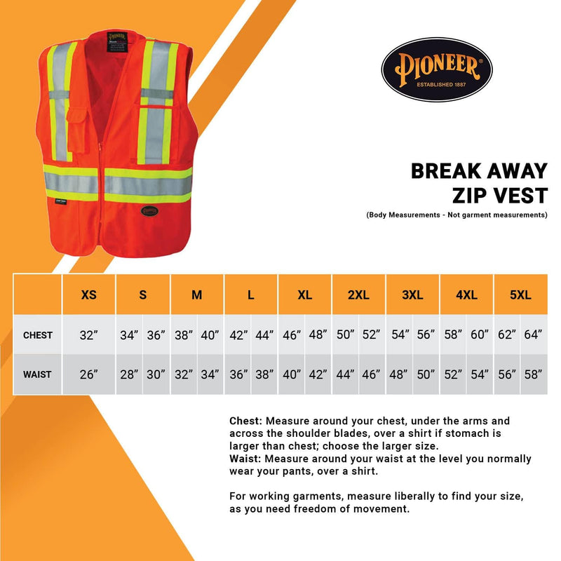 Pioneer Hi Vis Tear-Away Mesh Back Safety Vest for Me - Reflective Tape, 4 Pockets - Construction, Traffic, Security - Orange Hi-vis Orange 5X-Large