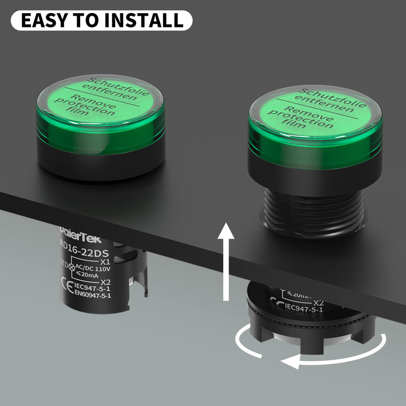 [Australia - AusPower] - DaierTek 110V LED Indicator Light Green 120V Power Indicator Light Energy Saving Indicator Light 22MM (7/8") 120 Volt AC/DC Pilot Light -10Pcs 22mm-120v 