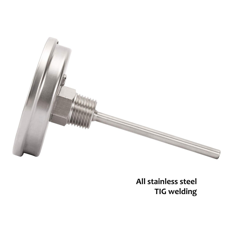 [Australia - AusPower] - Measureman Fully Stainless Steel Bimetal Dial Thermometer, 3" Dial, 4" Stem, 50-500 deg F/10-260 deg C, -1% Accuracy, Adjustable, 1/2" NPT Back Mount 