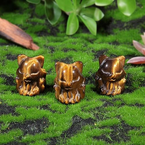 mookaitedecor Small Good Luck Pocket Crystal Fox Figurine Statue Tiger's Eye-brown & Yellow