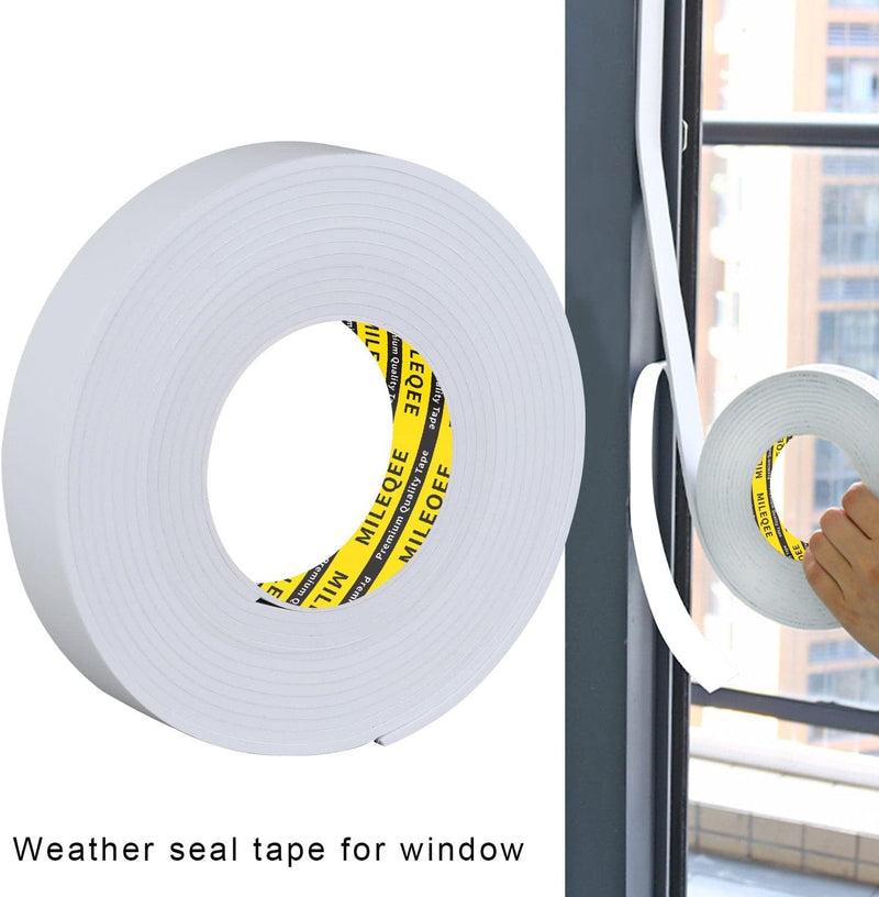 2Pack Single-Sided Adhesive Foam Tape EVA White, Multipurpose Sponge Sealing Strip Window Door Insulation Table Edge Protector Wall Bumper Guards, Each 1.18in x 16.4FT MILEQEE 2Pack, Each 1.18in x 16.4FT