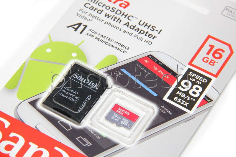 [Australia - AusPower] - [Older Version] SanDisk 16GB Ultra microSDHC UHS-I Memory Card with Adapter - 98MB/s, C10, U1, Full HD, A1, Micro SD Card - SDSQUAR-016G-GN6MA 