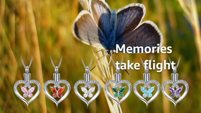Oinsi Heart Cremation Jewelry Crystal Butterfly Urn Necklace for Ashes Stainless Steel Ash Necklace Memorial Keepsake Lokets for Ashes for Women Pink