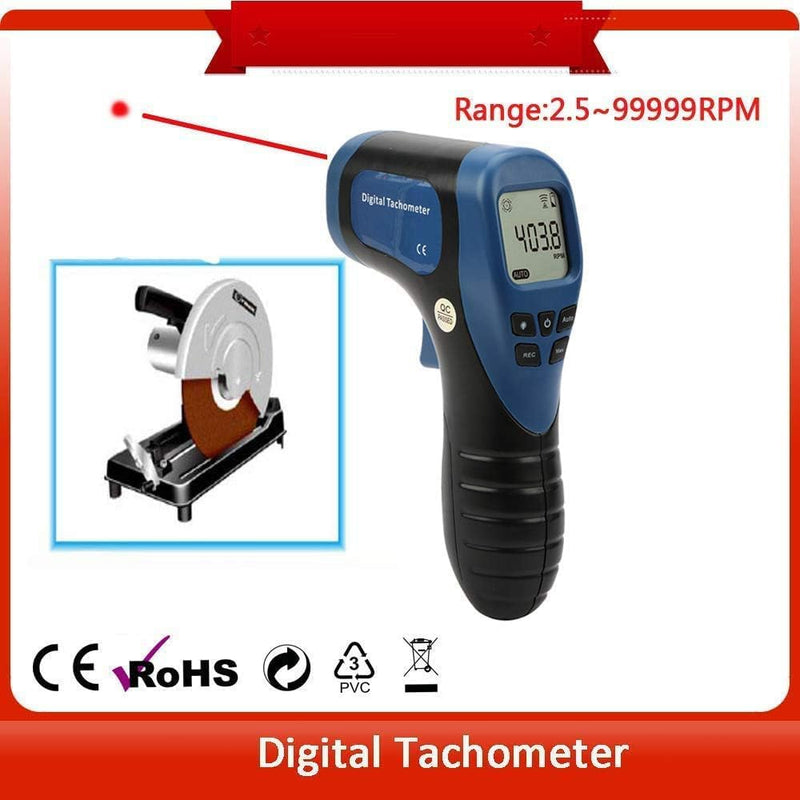 [Australia - AusPower] - Handheld Digital Laser Tachometer Non-Contact RPM Meter Motor Speed Gauge Gun Measuring Range: 2.5-99999RPM with 10 Reflective Tapes Blue with Reflective Tapes 