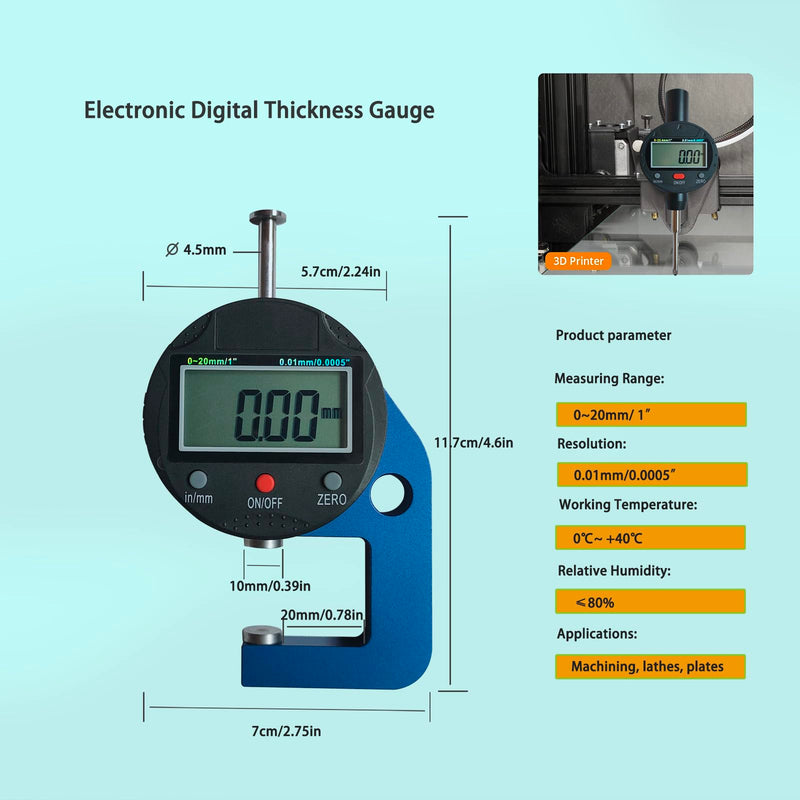 [Australia - AusPower] - Digital Micrometer Measuring Indicator Measuring Range 0.0005‘’/0.01mm 0-20mm Measuring Indicator, Digital Thickness Gauge for Leather, Paper, Sheet Metal and More. 