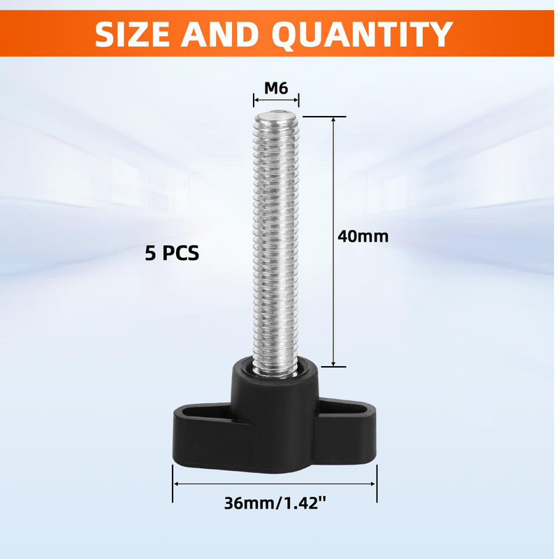 [Australia - AusPower] - M6 x 40mm Z Type Handle Thumb Screws Plastic Head Mechanical Handle Bolts T-Shaped Wing Adjustable Knobs Carbon Steel, 5 PCS M6 x 40mm 