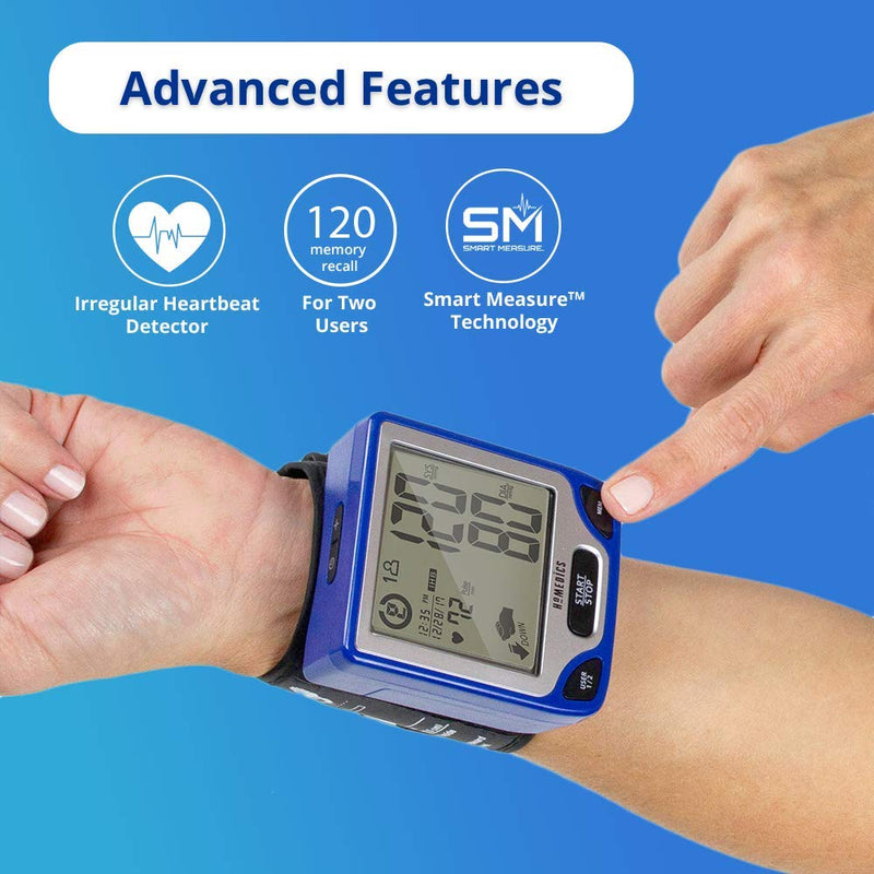 [Australia - AusPower] - Homedics Blood Pressure Monitor, Automated Wrist Blood Pressure Machine for Home use with Easy One-Touch Operations. Stores up to 120 Readings (60 Readings per 2 Users). Cuff and Storage Case Included 
