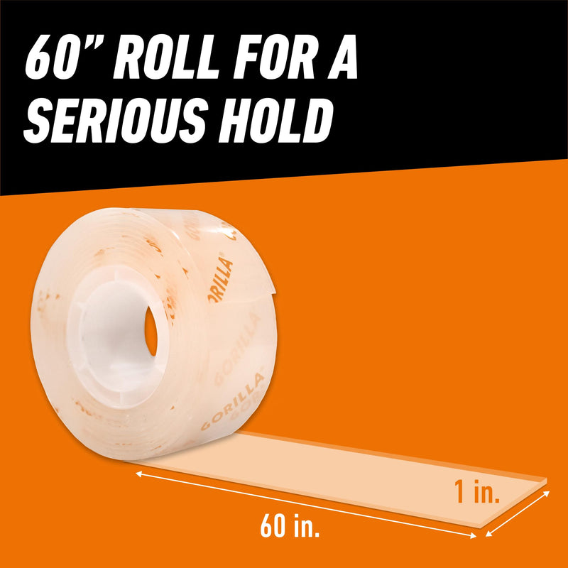 Gorilla Invisible Hold Mounting Tape, 1" x 60" (Pack of 1), Clear Double Sided Tape for Strong, Permanent Indoor & Outdoor Hanging 60" inches