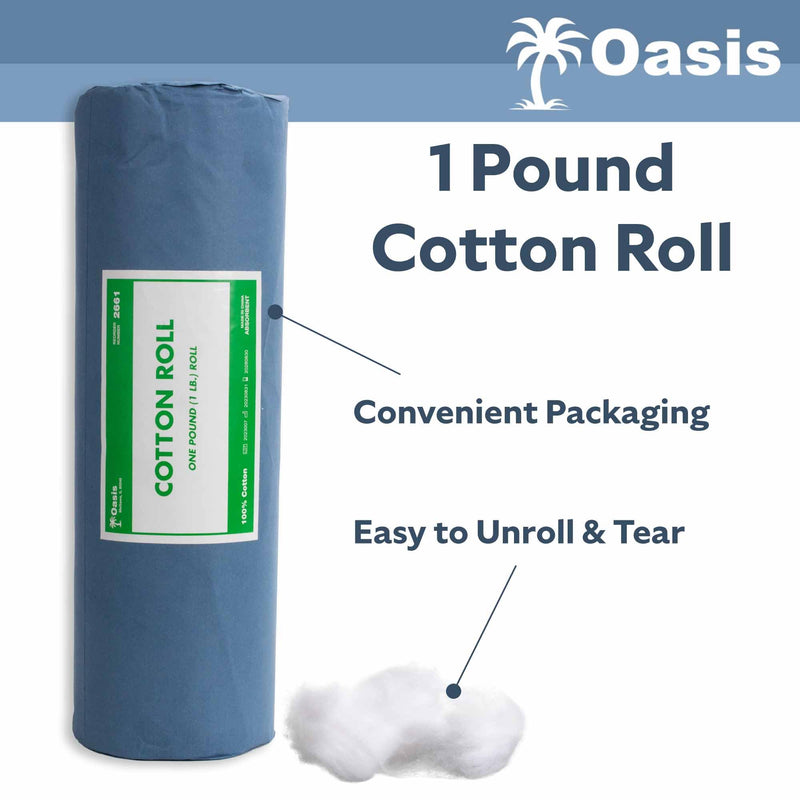 [Australia - AusPower] - Oasis 100% Cotton Roll for Wound Care, Casting and Crafts, Non-Sterile, Soft and Absorbent Cotton in an Easy to Tear & Use Roll, 1- Pound 