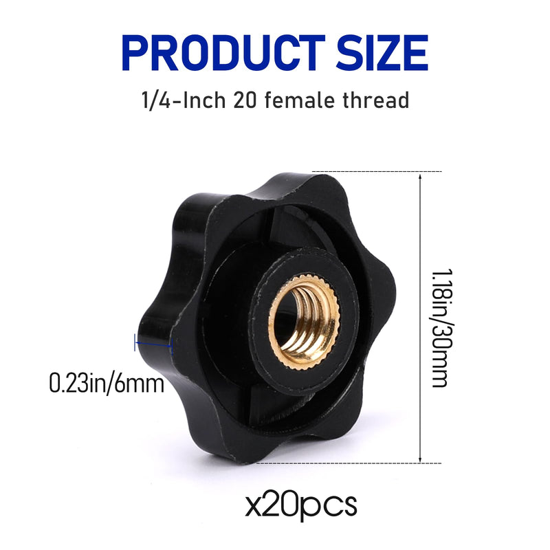 [Australia - AusPower] - 20 Pack 1/4-20 Knob 6 Star Knobs 1/4 Inch 20 Female Threaded Hexagon Head Thru Knob Clamping Knobs Jig Knobs T Track Bolts 