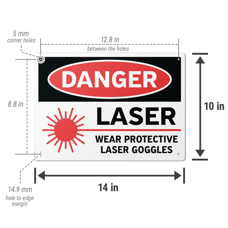 (4 Pack) 14" x 10" Danger – Laser Sign | Laminated Aluminum | UV Protected, Water & Dust Resistant | Laser Safety Warning Sign with Rounded Corners Danger - Laser 4 pk