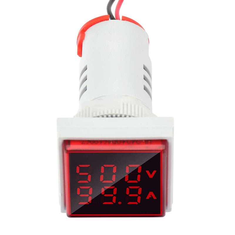 [Australia - AusPower] - LED Digital Voltage Tester Current Detector Square 22mm Dual Display Panel Voltmeter Ammeter AC 0-100A 60-500V Meter Indicator (Red) 