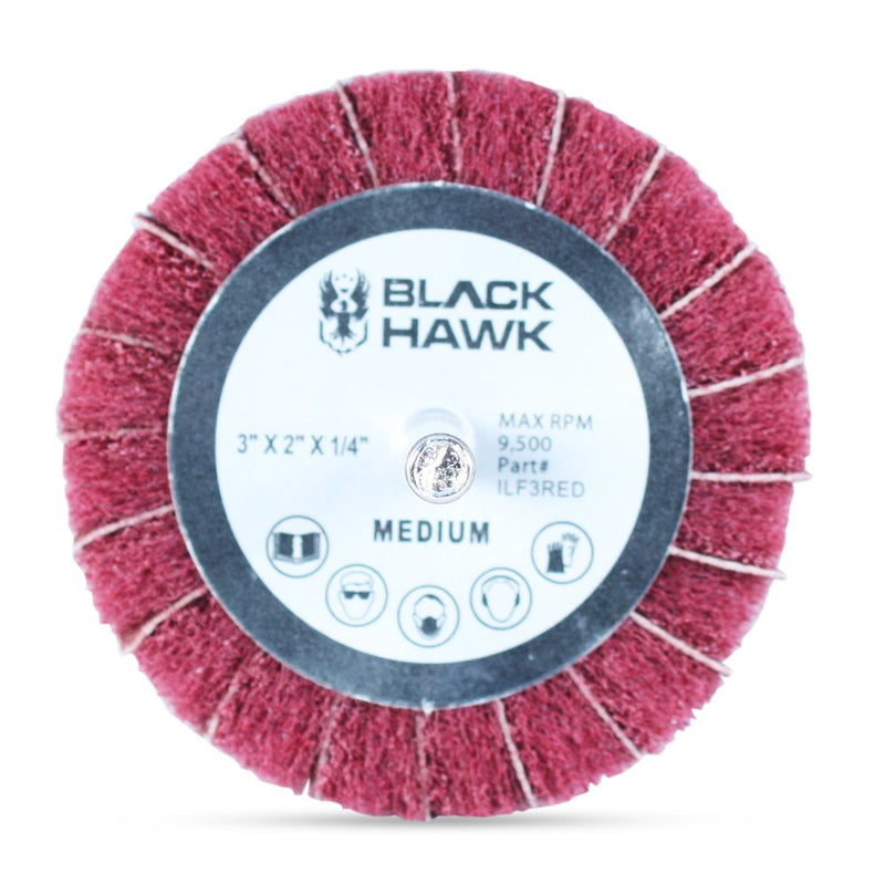 [Australia - AusPower] - BHA Mounted Interleaf Flap Wheels for Sanding and Finishing, 3” x 2” x 1/4”, Red (Medium) - 5 Pack 