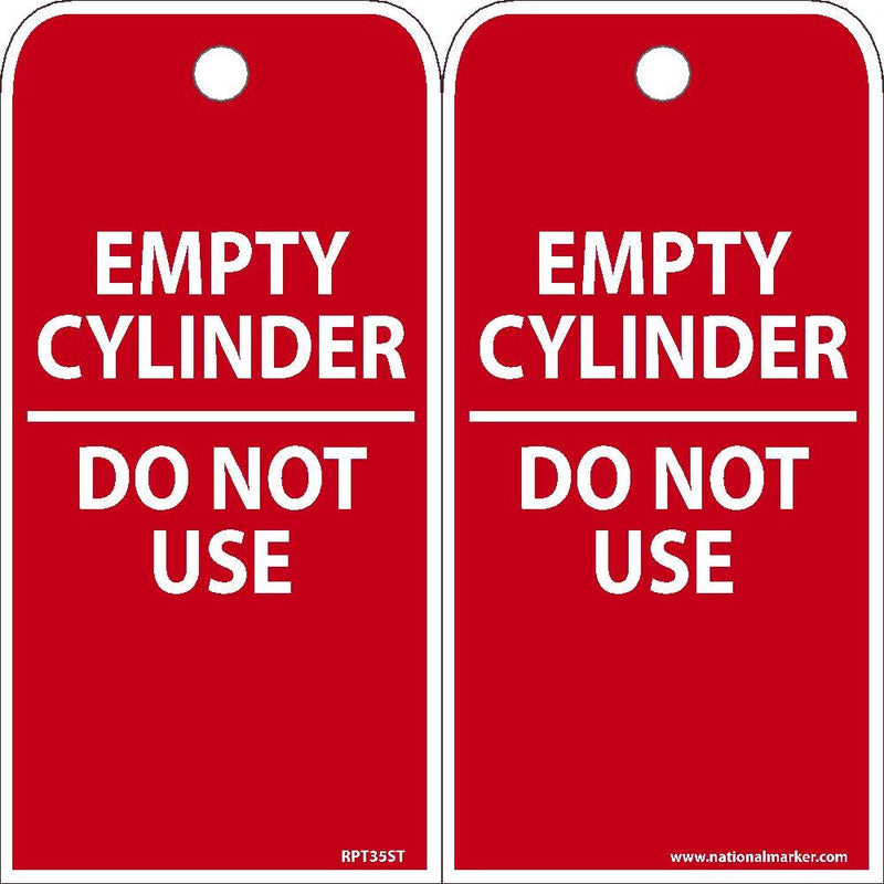 NMC RPT35ST Empty Cylinder - DO NOT USE Tag - [Pack of 25] 3 in. x 6 in. 2 Side Synthetic Paper Inspection Tag with White Text on Red Base