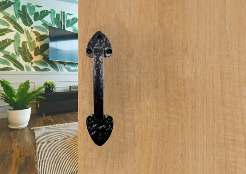 The Metal Magician 8.25 Inch Barn Door Handles, Pack of 2, Garage Door Handles Decorative, Hardware Rustic Leaf Spear Design Black Cast Iron Handle, Fence Gate, Metal Gate, Kitchen Cabinets