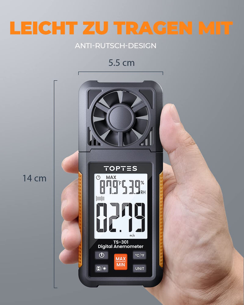 TopTes TS-301 Digital Wind Gauge with 2.26 Inch LCD Screen Anemometer Handheld Backlight Wind Speed Meter Gauge, Precise Measurement of Wind Speed for HVAC Sailing/Surfing/Drone orange