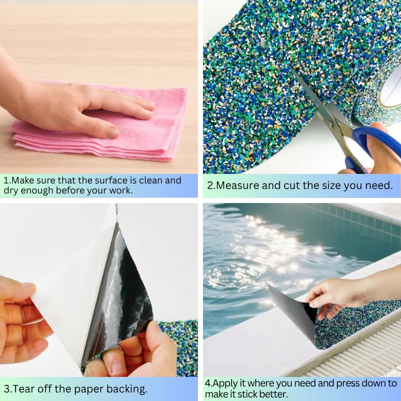 CHUANGSEED Blue Rubber Anti-Slip Tape 4" x 15ft Multi-Purpose Heavy Duty, Outdoor/Indoor Waterproof, Safety Anti-Slip Tape for Stair Tread Traction, Pool,Trail, Bathroom, Wooden Stair 4''X15FT