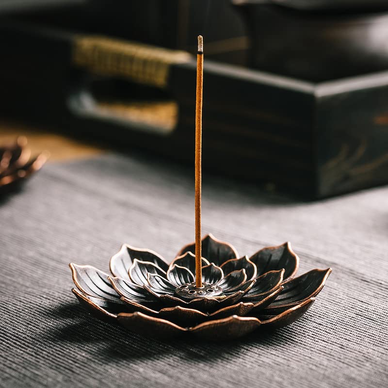 GARMOLY Incense Burner, Incense Holder for Sticks, Brass Lotus Incense Stick Holder and Detachable Ash Catcher 1 Standard