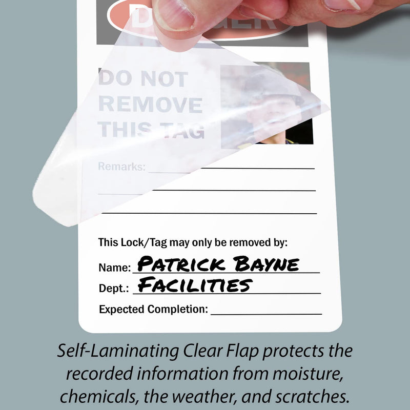 SmartSign Do Not Operate - Equipment Locked Out 2 - Sided Photo Lockout Tag | 6" x 3.25" Vinyl with Self-Laminating Clear Flap, Pack of 25
