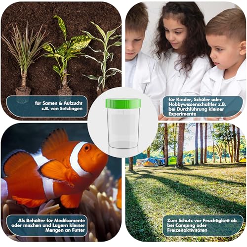 Sample Cup Set - 10 Pieces of 125 ml - Includes 40 Labels - Leak-proof Urine Cups with Screw Lid Graduated up to 100 ml - For Kitchen, Crafts, Medicine, Urine Samples - Can Be Written On